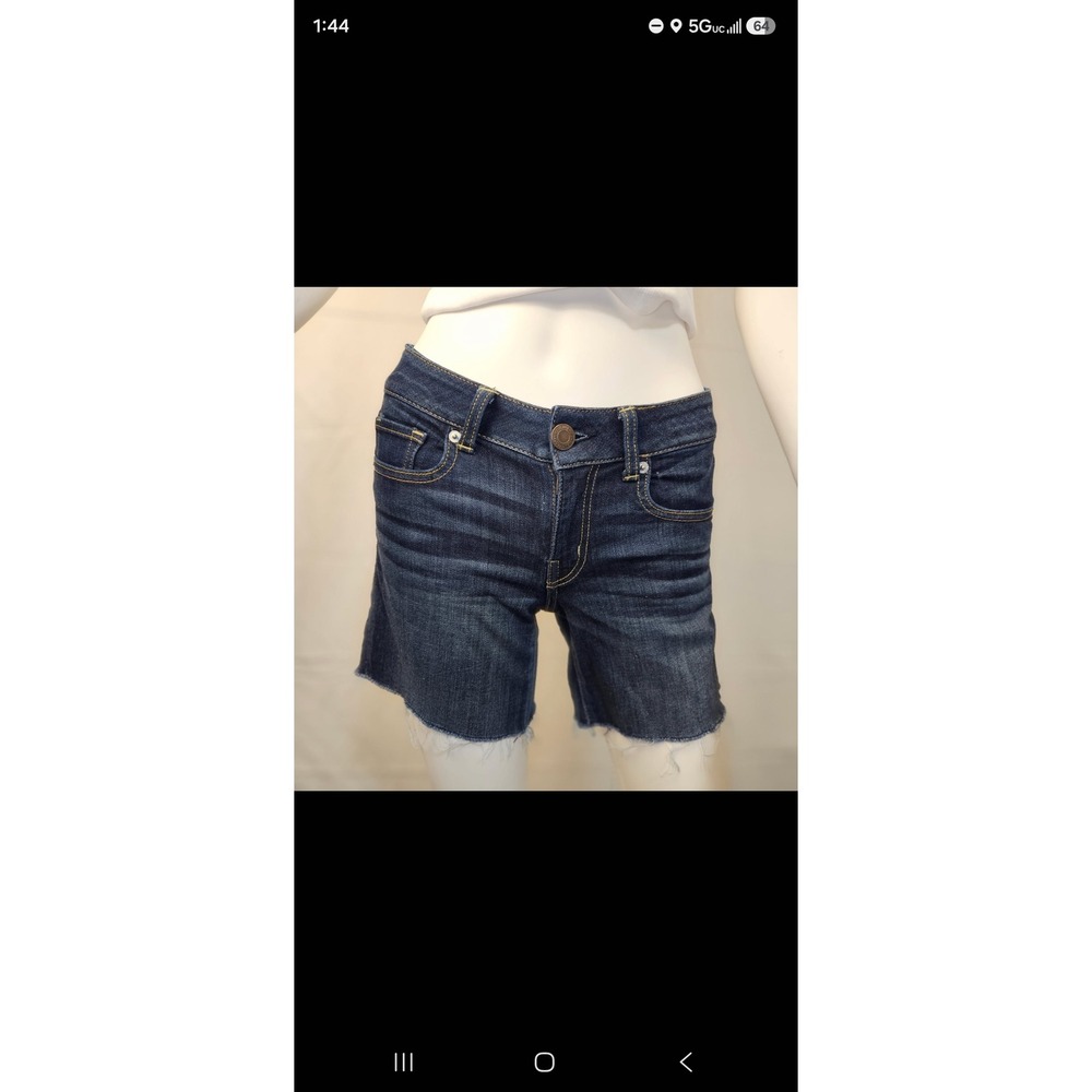 American Eagle Outfitters Dark Wash Raw Hem Denim Shorts Womens 2 Stretch